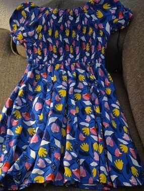 Epic Threads Blue Floral Smocked Dress with Yellow & Pink Accents